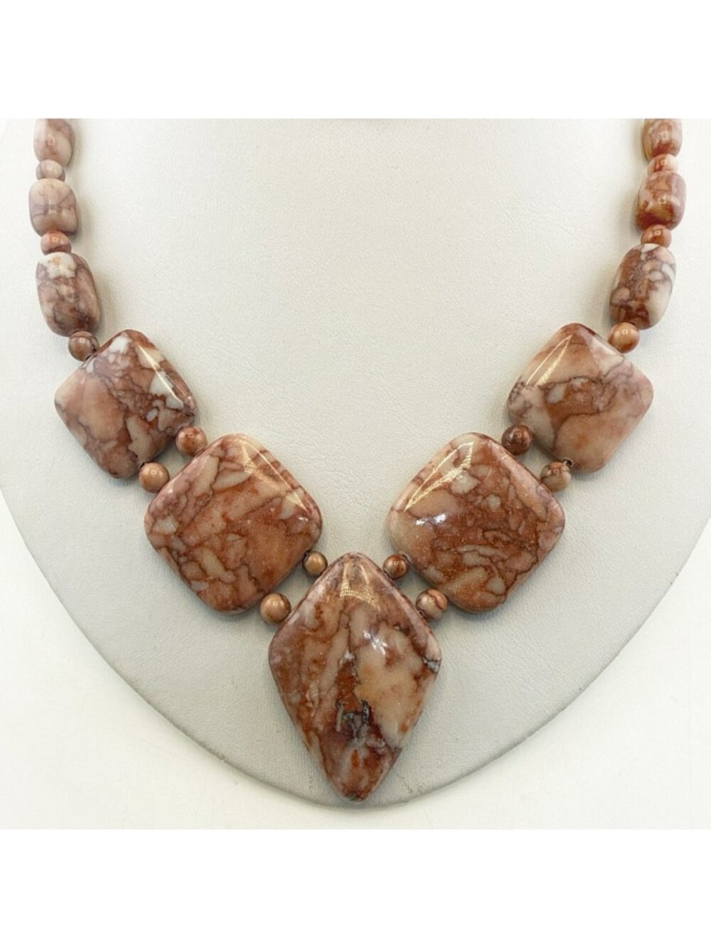 Jay King Necklace Pink Brecciated Jasper Bib Collar Beaded Sterling Silver DTR
